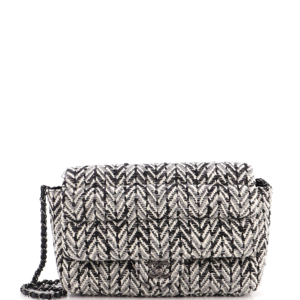 Chanel Medium CC Chain Single Flap Bag Quilted Herringbone Tweed